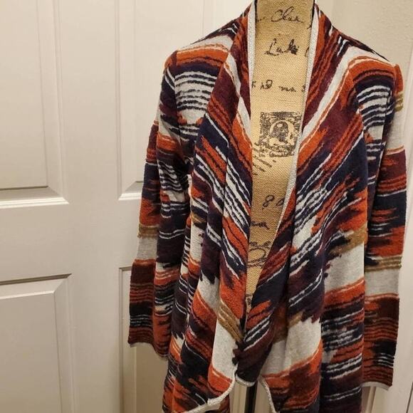 LUCKY Brand Women’s Sweater Cardigan Open Front Waterfall Aztec Cotton plus size - Picture 6 of 10